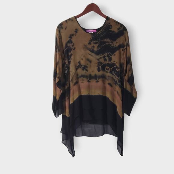 Carole Dolighan Silk Artsy Lagenlook Asymmetric Layered Tunic Top Sz Sm Tie Dye - Picture 1 of 13